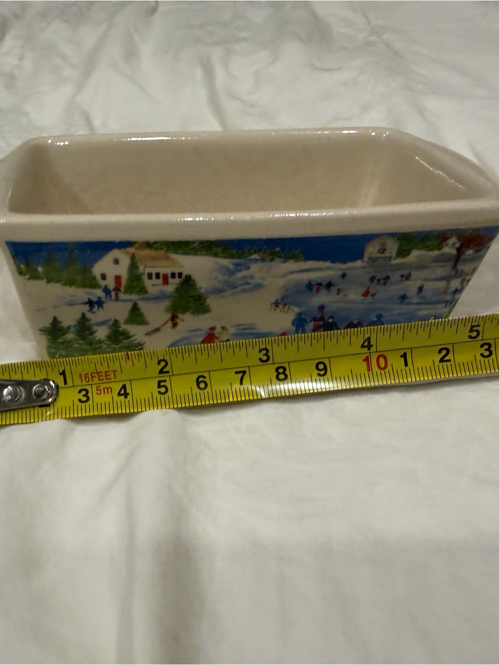 Nantucket Baking Ceramic Holiday Winter Scene Loaf Pan - Beige